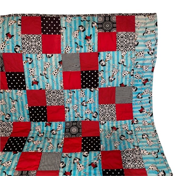 Handmade Hand Crafted Dalmatian Dog Lover Patchwork Granny Square Quilt 45 X 39 - Picture 3 of 10